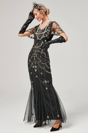 Paillettes Nero Abito Lungo 1920