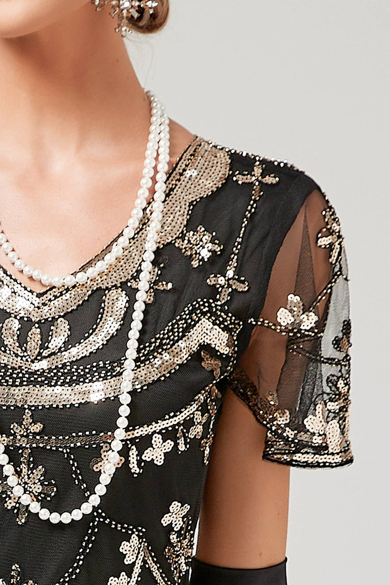 Carica l&#39;immagine nel visualizzatore di Gallery, Paillettes Nero Abito Lungo 1920