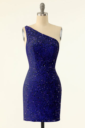 Royal Blue One Shoulder Paillettes Abito da cocktail
