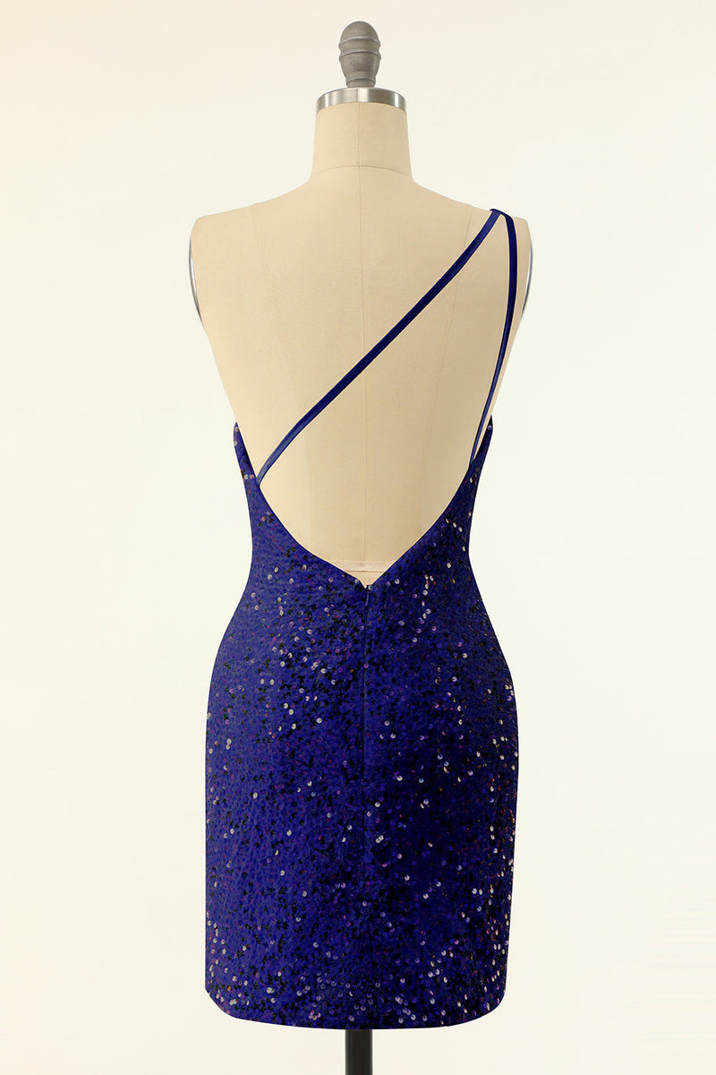 Carica l&#39;immagine nel visualizzatore di Gallery, Purple One Shoulder Paillettes Homecoming Dress