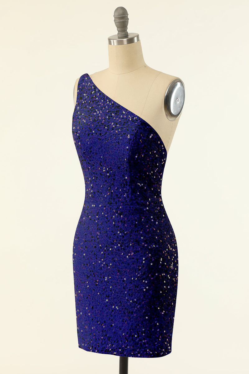 Carica l&#39;immagine nel visualizzatore di Gallery, Royal Blue One Shoulder Paillettes Abito da cocktail