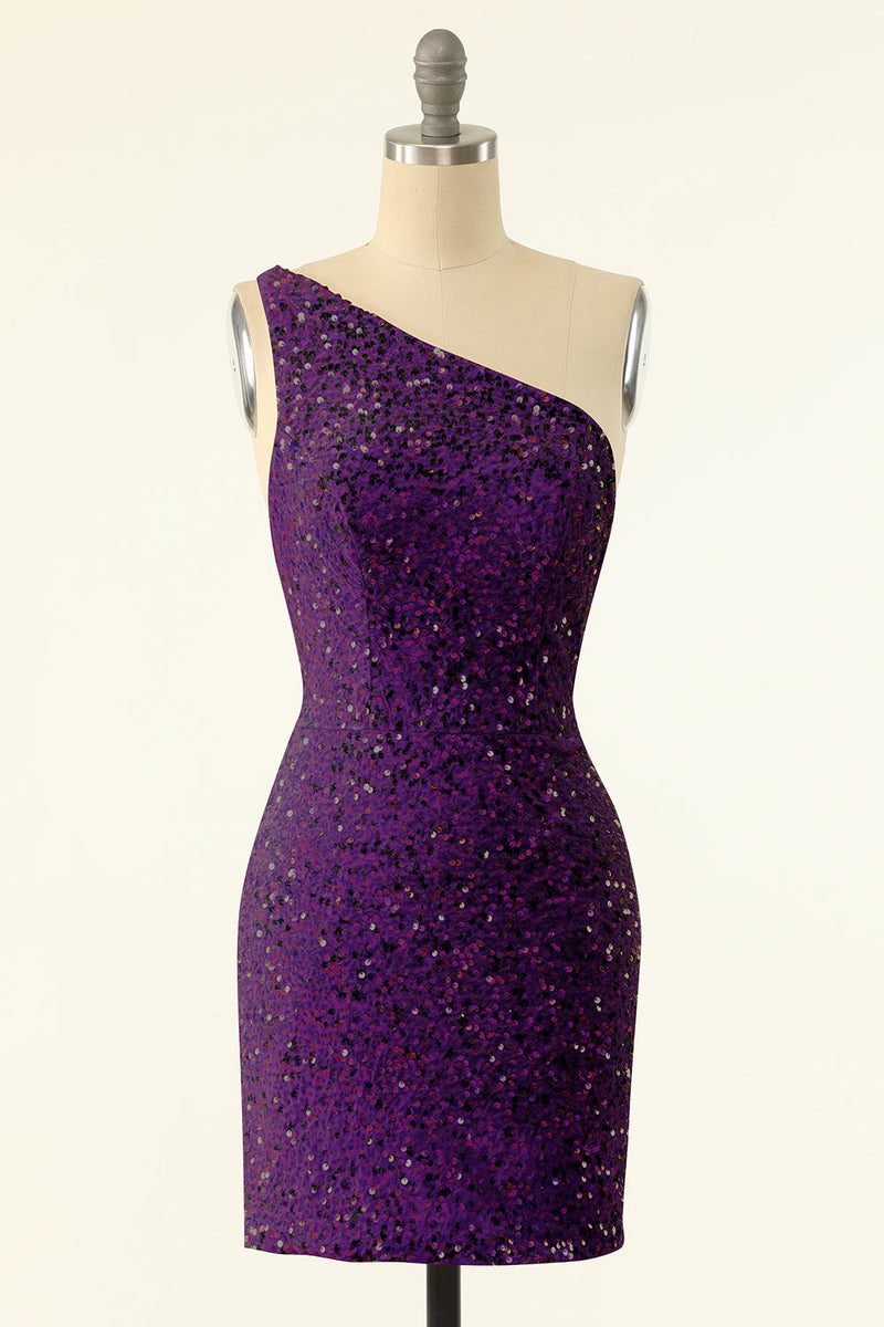 Carica l&#39;immagine nel visualizzatore di Gallery, Royal Blue One Shoulder Paillettes Abito da cocktail