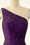Purple One Shoulder Paillettes Homecoming Dress