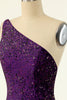 Carica l&#39;immagine nel visualizzatore di Gallery, Purple One Shoulder Paillettes Homecoming Dress
