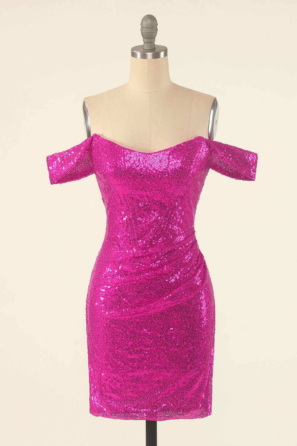 Fucsia Off the Shoulder Paillettes Tight Homecoming Dress