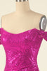 Carica l&#39;immagine nel visualizzatore di Gallery, Fucsia Off the Shoulder Paillettes Tight Homecoming Dress