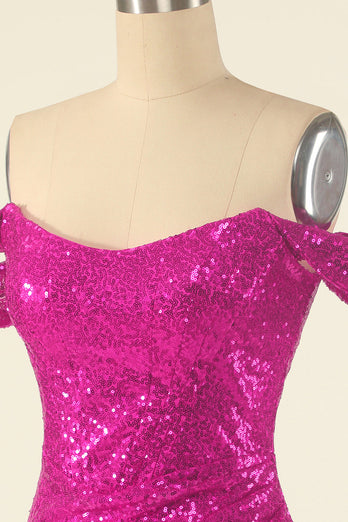 Fucsia Off the Shoulder Paillettes Tight Homecoming Dress