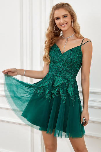Abito Cocktail con stringate verde scuro A-Line