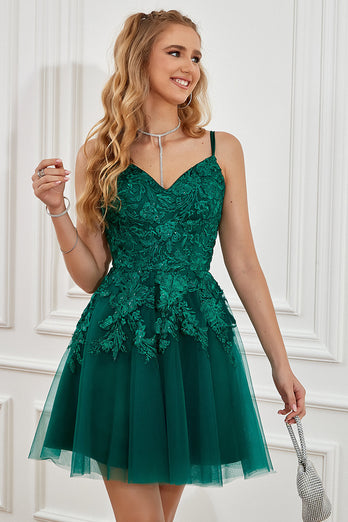 Abito Cocktail con stringate verde scuro A-Line