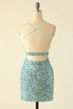 Blu Open Back Sequin Glitter Homecoming Dress