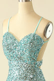 Blu Open Back Sequin Glitter Homecoming Dress