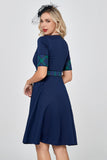 Navy Green Plaid 1950s Abito con maniche