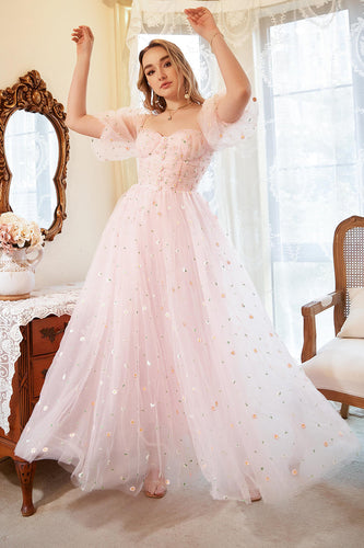 Una linea fuori dalla spalla Blush Plus Size Prom Dress con ricamo
