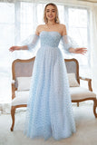 Una linea senza spalline blu stampato Plus Size Prom Dress con mezze maniche