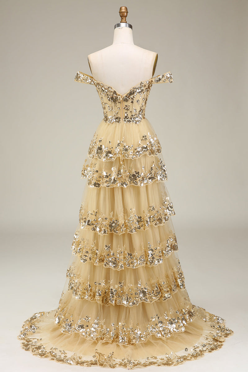 Carica l&#39;immagine nel visualizzatore di Gallery, Trendy A Line Off the Shoulder Corsetto Fucsia Prom Dress con Split Front