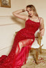 Carica l&#39;immagine nel visualizzatore di Gallery, Frange di paillettes rosse Plus Size Prom Dress con spacco