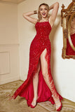 Frange di paillettes rosse Plus Size Prom Dress con spacco