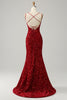 Carica l&#39;immagine nel visualizzatore di Gallery, Red Sparkly Mermaid Backless Long Prom Dress con frange