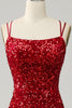 Carica l&#39;immagine nel visualizzatore di Gallery, Red Sparkly Mermaid Backless Long Prom Dress con frange