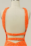 Orange Halter paillettes senza schienale Mermaid Prom Dress