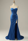 Spaghetti lunghi cinghie Royal Blue Mermaid Prom Dress