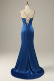 Spaghetti lunghi cinghie Royal Blue Mermaid Prom Dress