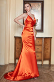 Mermaid Spaghetti Straps Orange Long Prom Dress con schienale