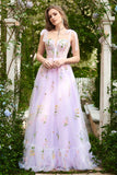 A-line Lilac Ricamo Corsetto Lungo Prom Dress
