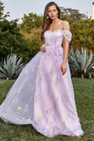 Lavanda A Line Tulle Off Shoulder Prom Dress