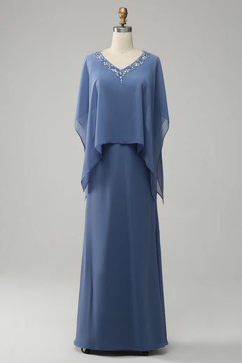 Grigio blu scintillante perline batwing maniche madre del vestito sposa