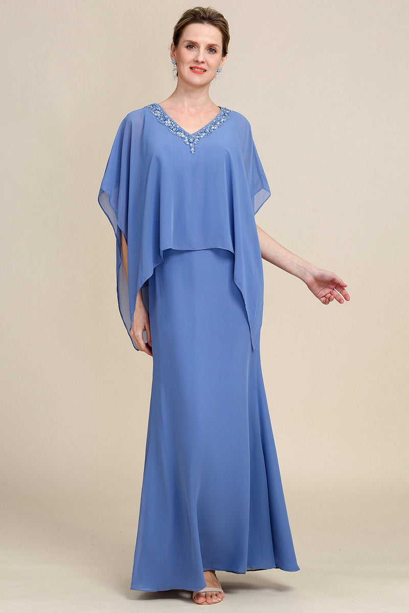 Carica l&#39;immagine nel visualizzatore di Gallery, Grigio blu scintillante perline batwing maniche madre del vestito sposa