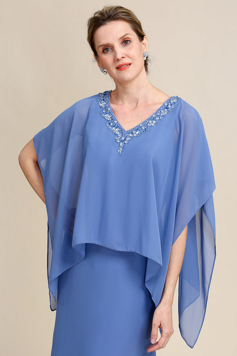 Carica l&#39;immagine nel visualizzatore di Gallery, Grigio blu scintillante perline batwing maniche madre del vestito sposa