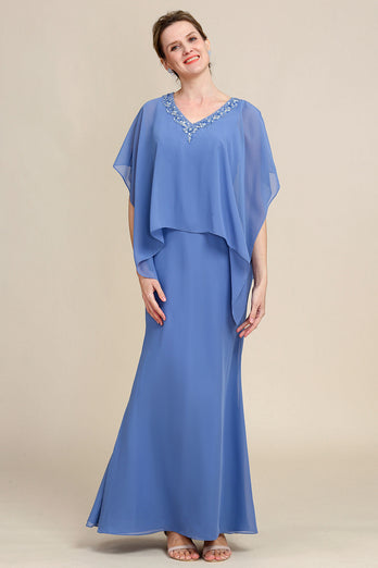 Grigio blu scintillante perline batwing maniche madre del vestito sposa