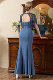 Blue Mermaid Open Back Mother of the Bride Dress con spacco