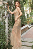 Mermaid Deep V Neck Golden Long Prom Dress con schiena aperta