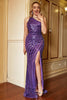 Carica l&#39;immagine nel visualizzatore di Gallery, Purple One Shoulder Sequin Plus Size Prom Dress wirh Slit