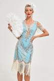 Nero Cold Shoulder Paillettes Frange 1920s Gatsby Dress