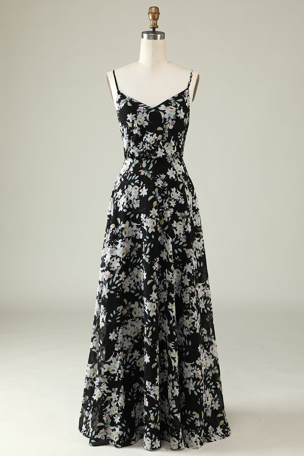 Abito da damigella di chiffon Boho fiore bianco nero