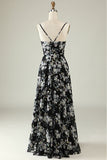 Abito da damigella di chiffon Boho fiore bianco nero