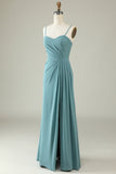 Abito da damigella di chiffon lungo drappeggiato verde