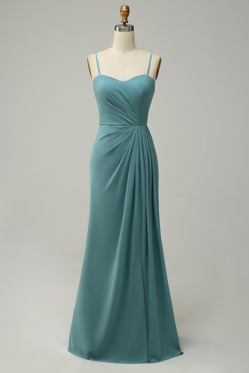 Abito da damigella di chiffon lungo drappeggiato verde