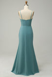 Abito da damigella di chiffon lungo drappeggiato verde