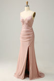 Mermaid Spaghetti Straps Blush Long Prom Dress con perline