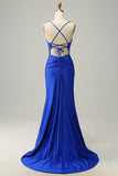 Mermaid Spaghetti Straps Blush Long Prom Dress con perline