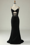 Mermaid Spaghetti Straps Black Plus Size Prom Dress con buco della serratura