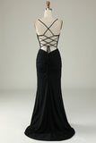 Mermaid Spaghetti Straps Black Plus Size Prom Dress con buco della serratura