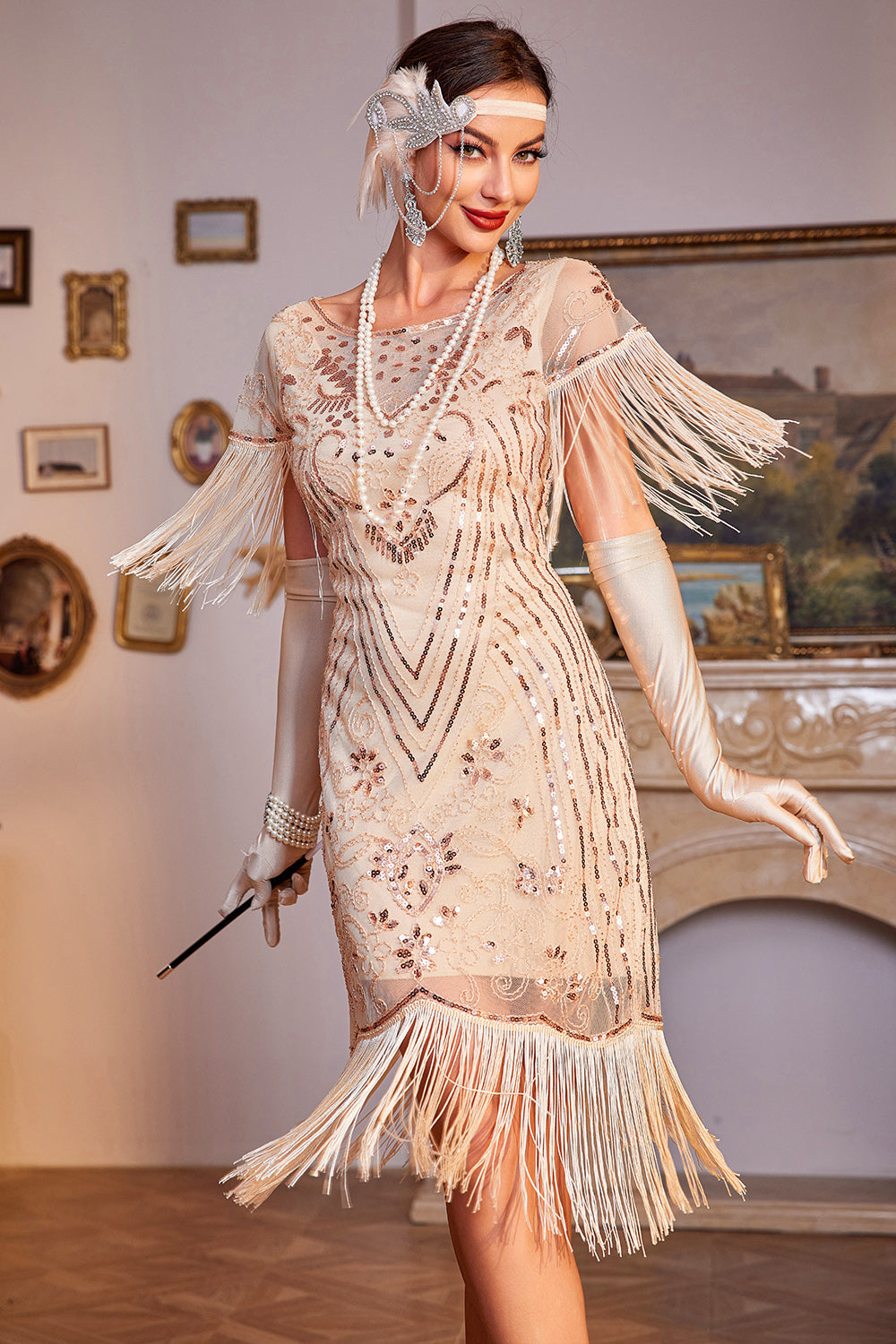 Donna Costume Charleston Anni'20 Nero Abito Gatsby con collo Donna Costume Charleston Anni'20 Nero Abito Gatsby con collo