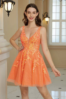 Sparkly Orange A Line Glitter Homecoming Dress con paillettes