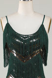 Spaghetti Straps Verde scuro Glitter 1920s Vestito con frange