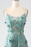 Glitter Grigio Verde Pizzo Fiore Corsetto Lungo Abito da ballo